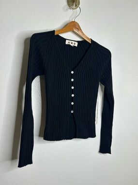 NWT AMO Ada Ribbed Cardigan Sweater Button Down in Vintage Black Size Small